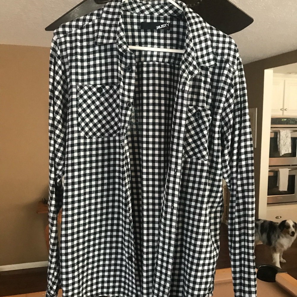 Rusty Button-up Shirt. Gingham B/W. Soft cotton
